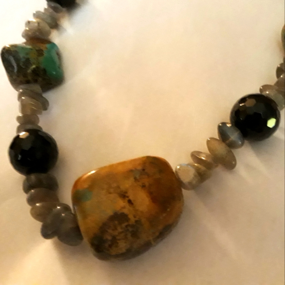 Natural Agate And Onyx Nugget Multi Necklace 18' - image 2